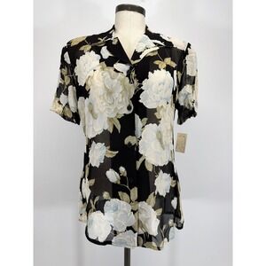 Linda Allard Ellen Tracy Sheer Floral Rayon Blouse 4 Structured Deadstock NWT 90